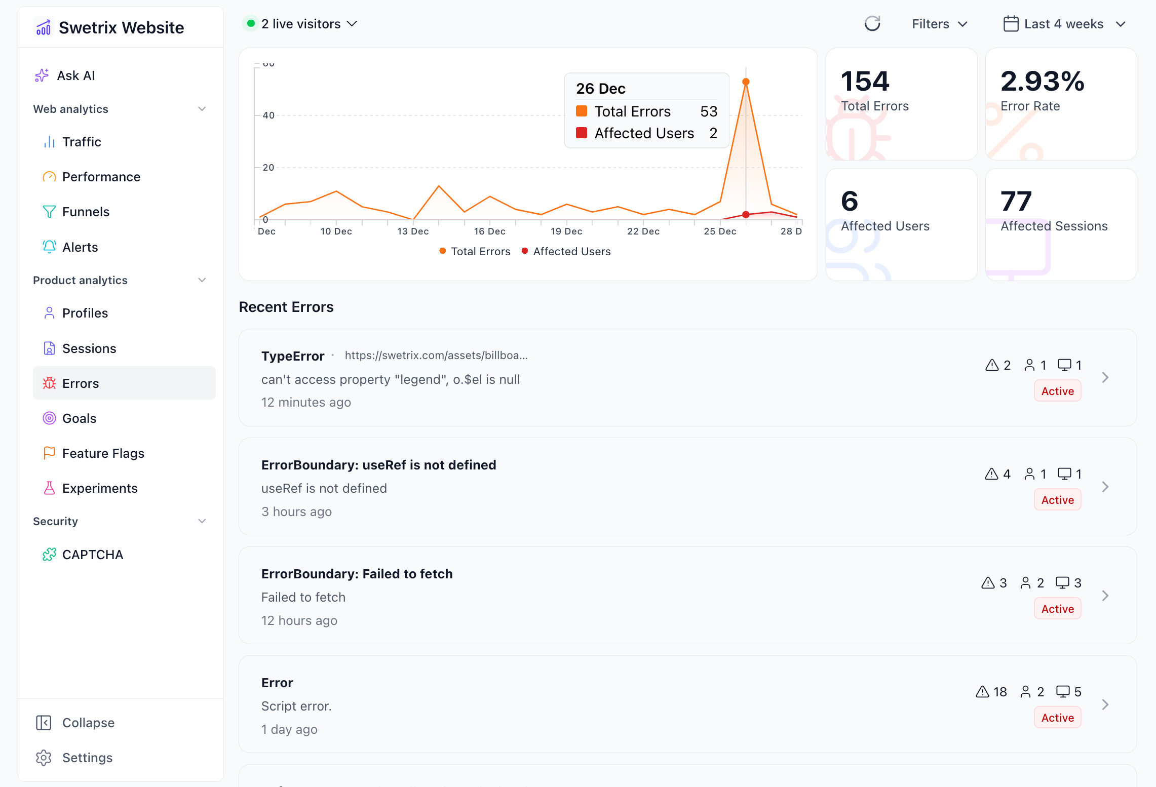 Error tracking overview
