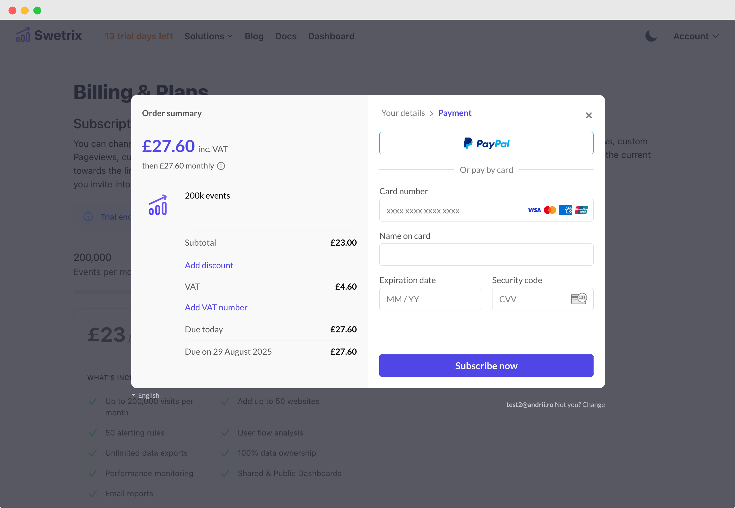 Paddle billing popup
