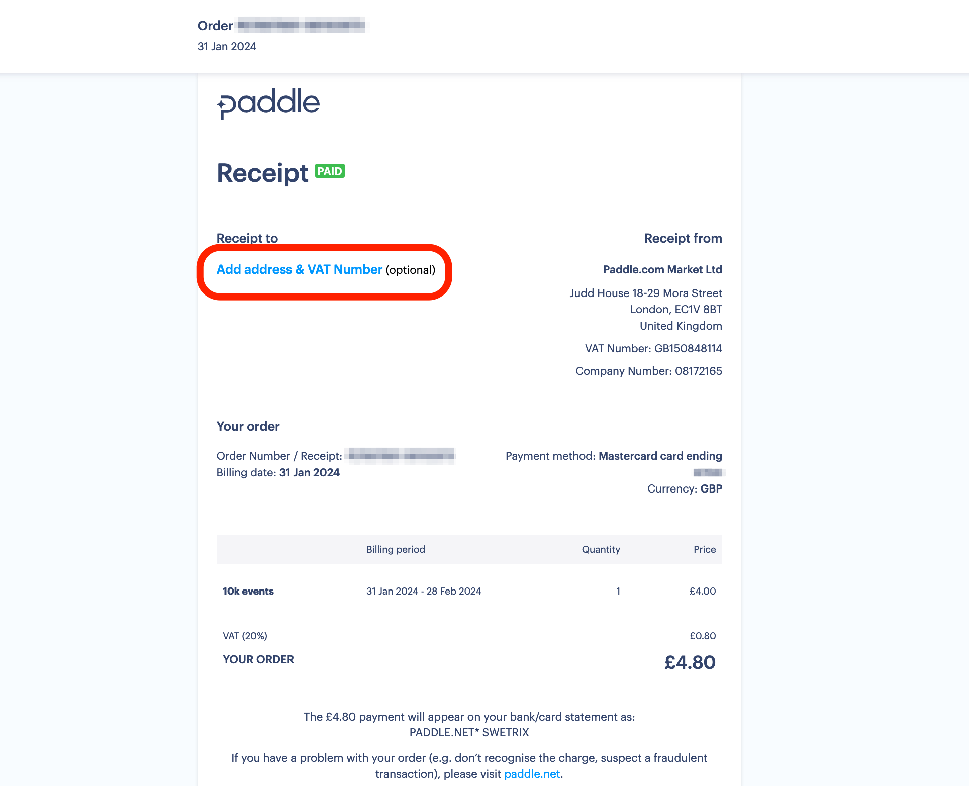 Add VAT on existing invoice